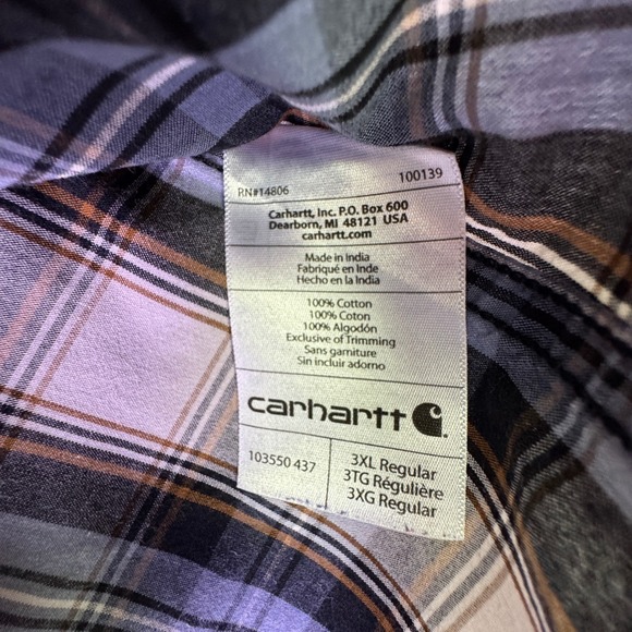 Carhartt Mens 3XL Relaxed Fit Plaid Short Sleeve Work Shirt Blue Brown - Picture 4 of 9